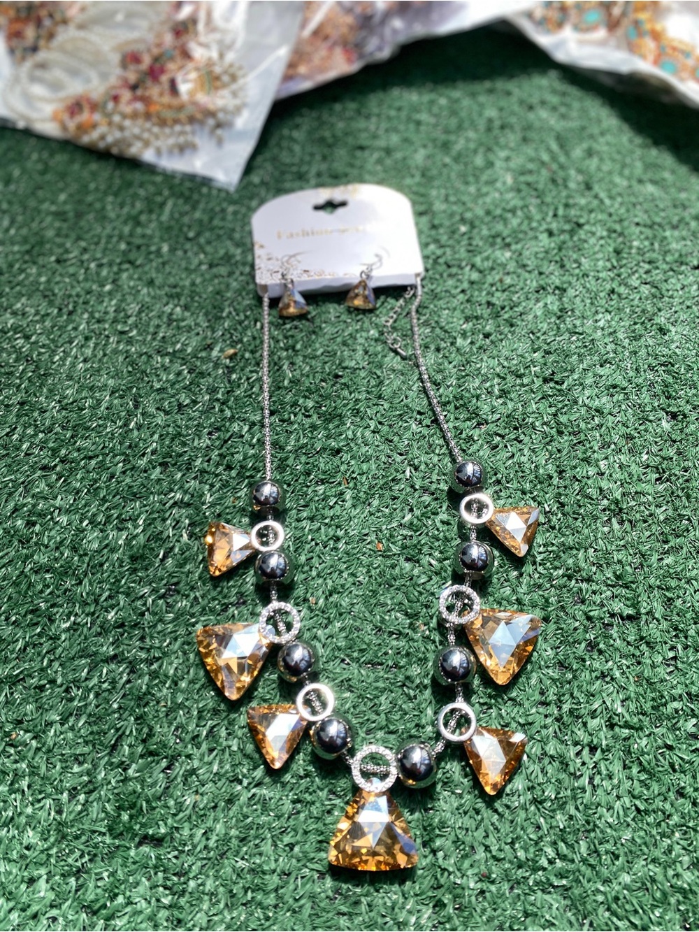 Gold Crystal Triangle Statement Necklace - Women Accessories